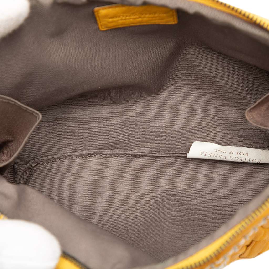 Bottega Veneta Embossed Leather Stitched Cosmetic Pouch Yellow Leather Good condition - Model View