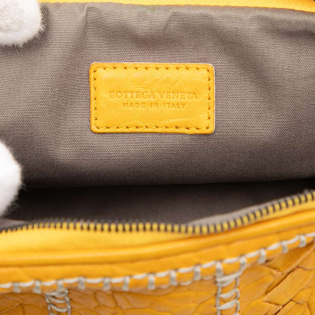 Bottega Veneta Embossed Leather Stitched Cosmetic Pouch Yellow Leather Good condition - Box View