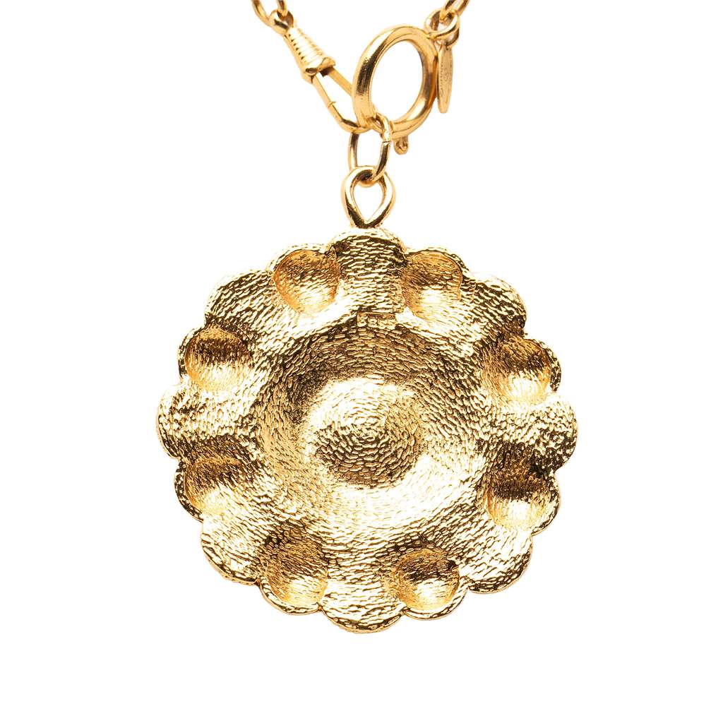 Chanel Gold Plated Faux Pearl Flower Pendant Necklace Gold Metal Good condition - Back View