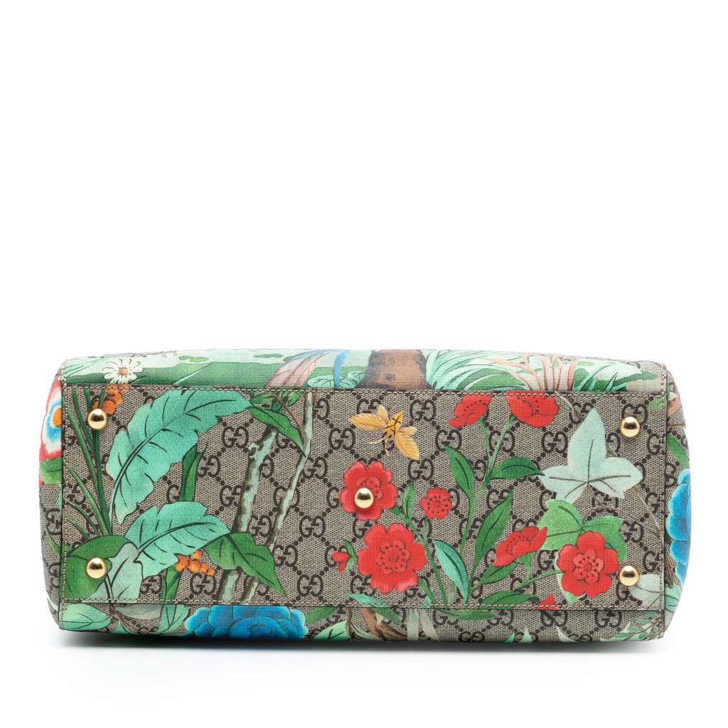 Gucci Medium GG Supreme Tian Bamboo Shopper Satchel Brown Canvas Good condition - Inside View