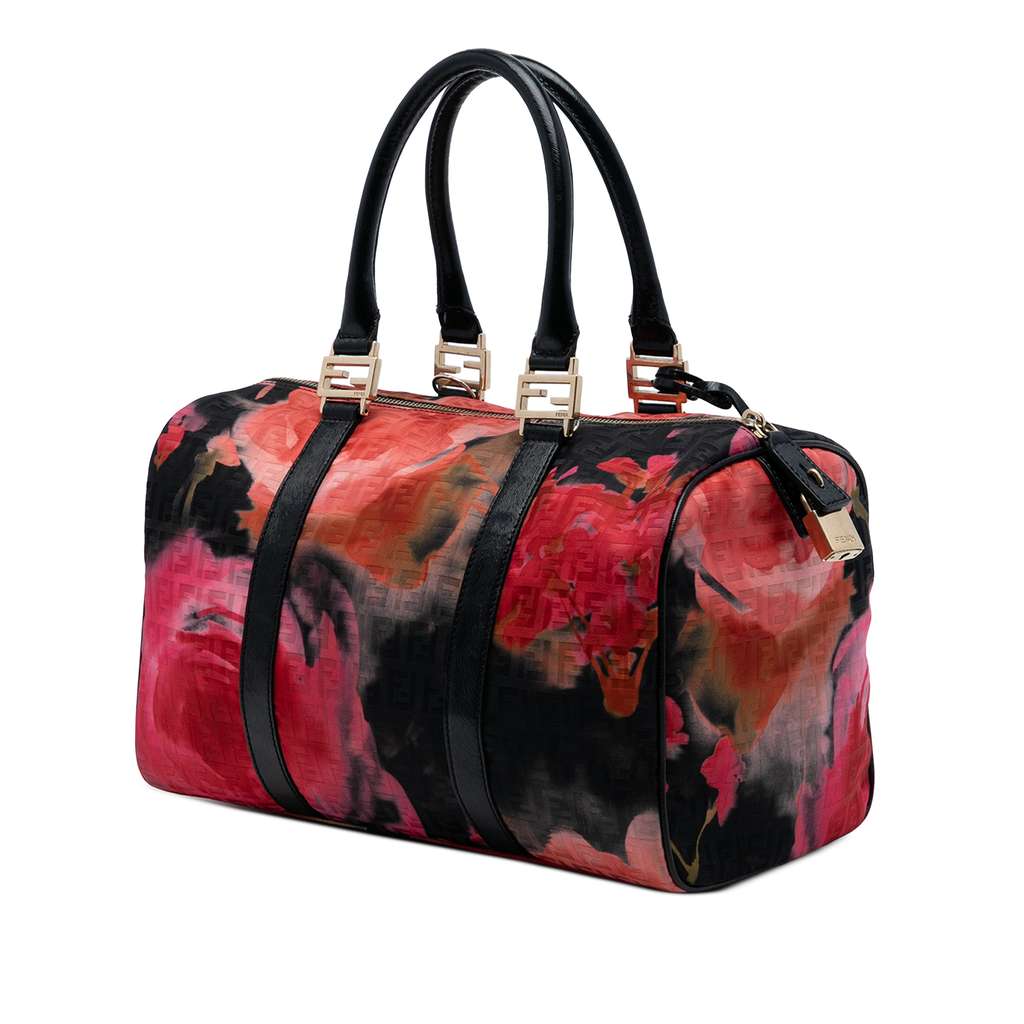 Fendi Zucchino Canvas Forever Floral Boston Bag Red Canvas Good condition - Back View