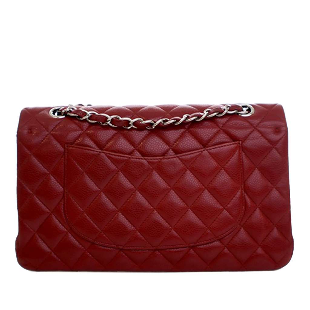 Chanel Medium Classic Caviar Double Flap Red Leather Good condition - Back View
