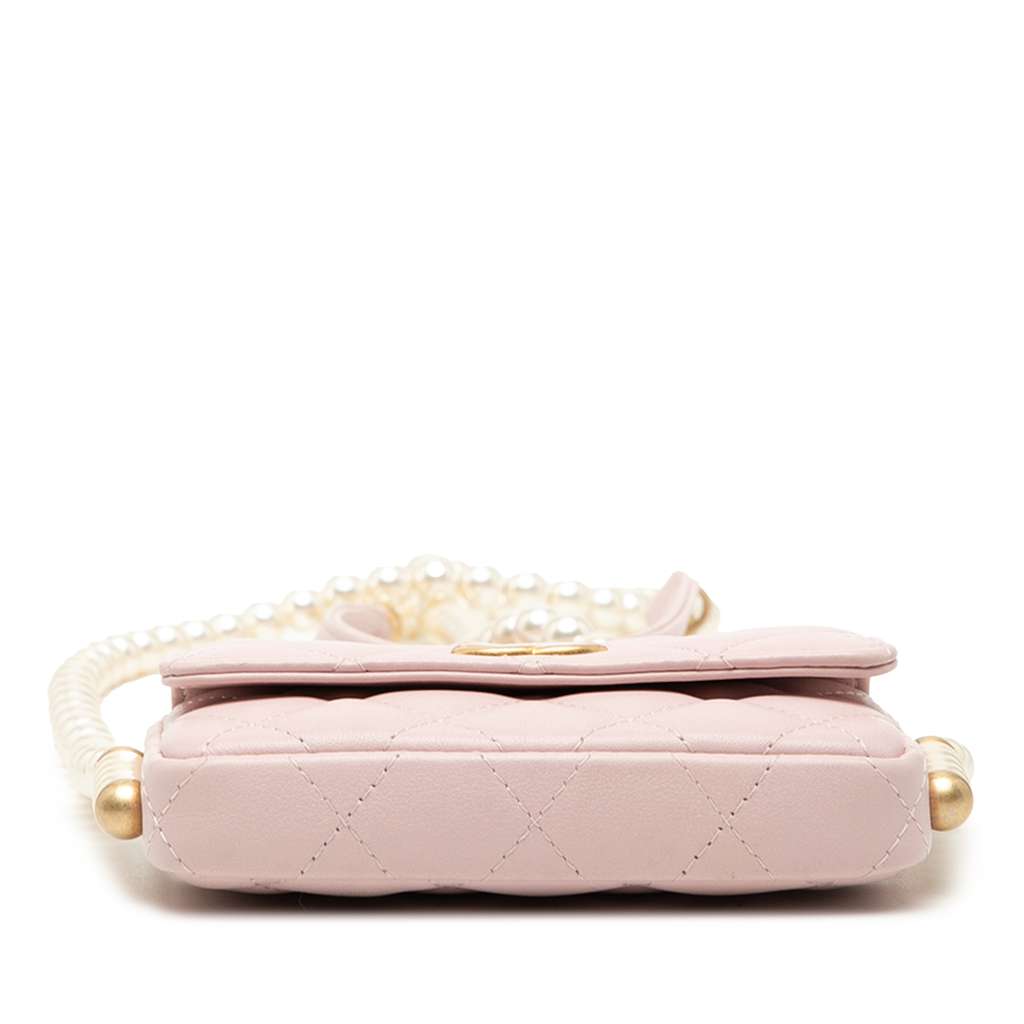 Chanel Quilted Lambskin About Pearls Card Holder On Chain Pink Leather Good condition - Inside View
