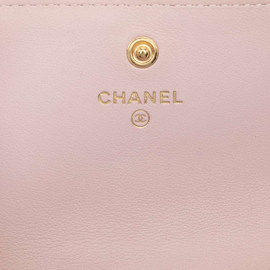 Chanel Quilted Lambskin About Pearls Card Holder On Chain Pink Leather Good condition - Box View