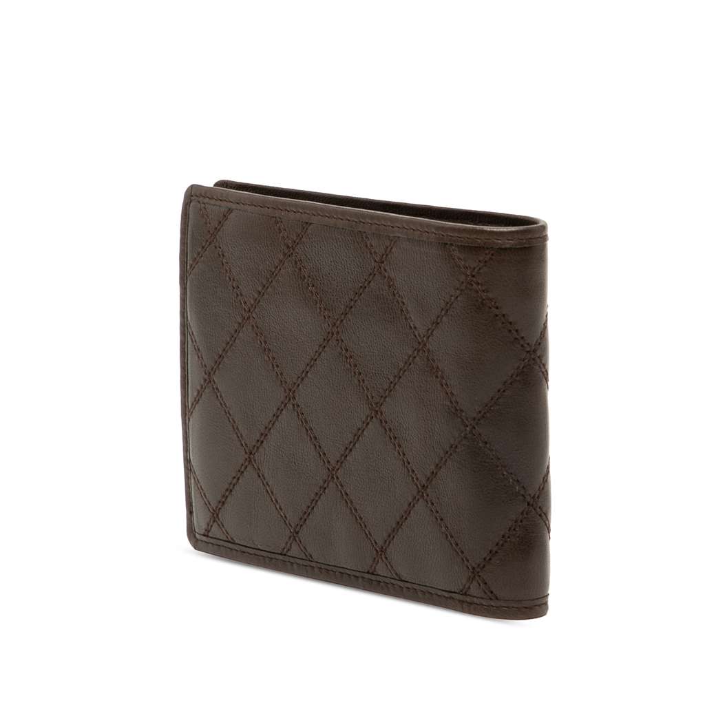 Chanel CC Double Stitched Lambskin Bifold Small Wallet Brown Leather Good condition - Back View