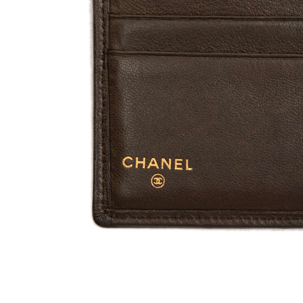 Chanel CC Double Stitched Lambskin Bifold Small Wallet Brown Leather Good condition - Box View