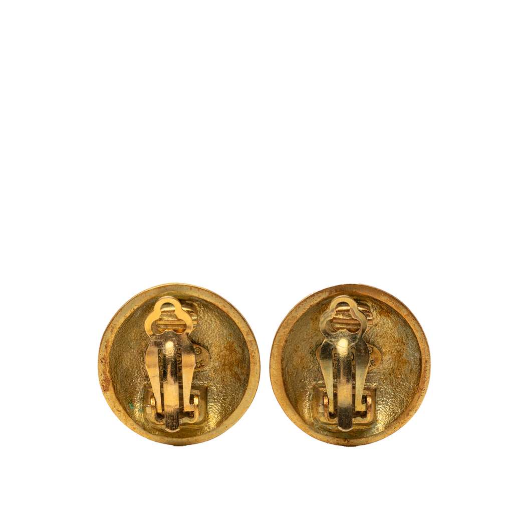 Chanel CC Gold Plated Button Clip On Earrings Gold Metal Good condition - Back View