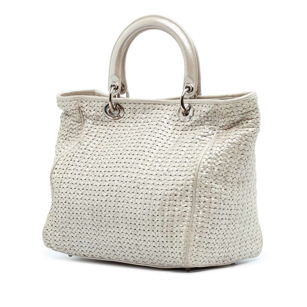 Dior Medium Woven Iridescent Calfskin Soft Lady Dior Silver Leather Good condition - Back View