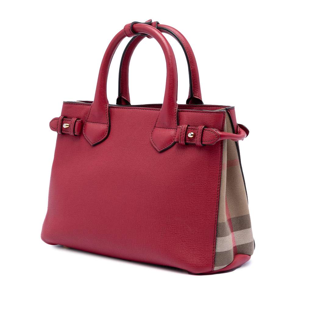 Burberry Small Grainy Calfskin and House Check Banner Satchel Red Leather Good condition - Back View