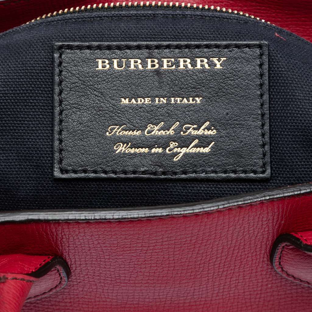 Burberry Small Grainy Calfskin and House Check Banner Satchel Red Leather Good condition - Box View