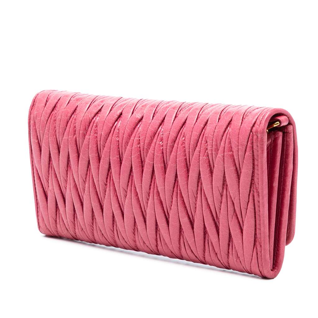 Miu Miu Matelasse Lambskin Wallet On Chain Pink Leather Good condition - Back View