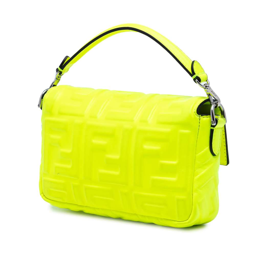 Fendi Mini Zucca Embossed Leather Baguette Satchel Yellow Leather Good condition - Back View