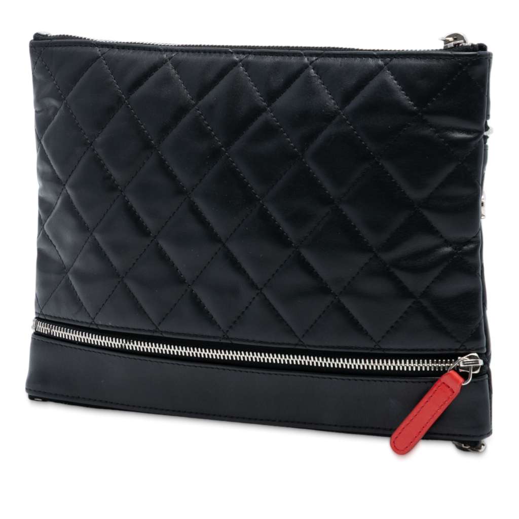 Chanel CC Quilted Lambskin Multi Zip Clutch Black Leather Good condition - Back View