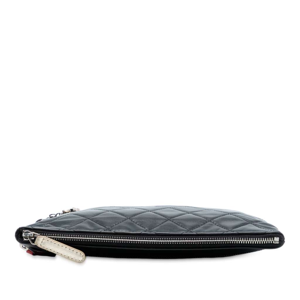 Chanel CC Quilted Lambskin Multi Zip Clutch Black Leather Good condition - Inside View