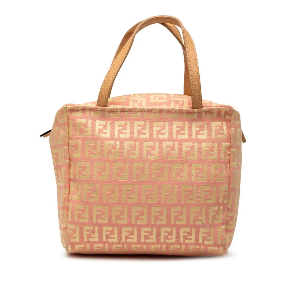 Fendi Mini Zucchino Canvas Handbag Pink Canvas Good - Front View