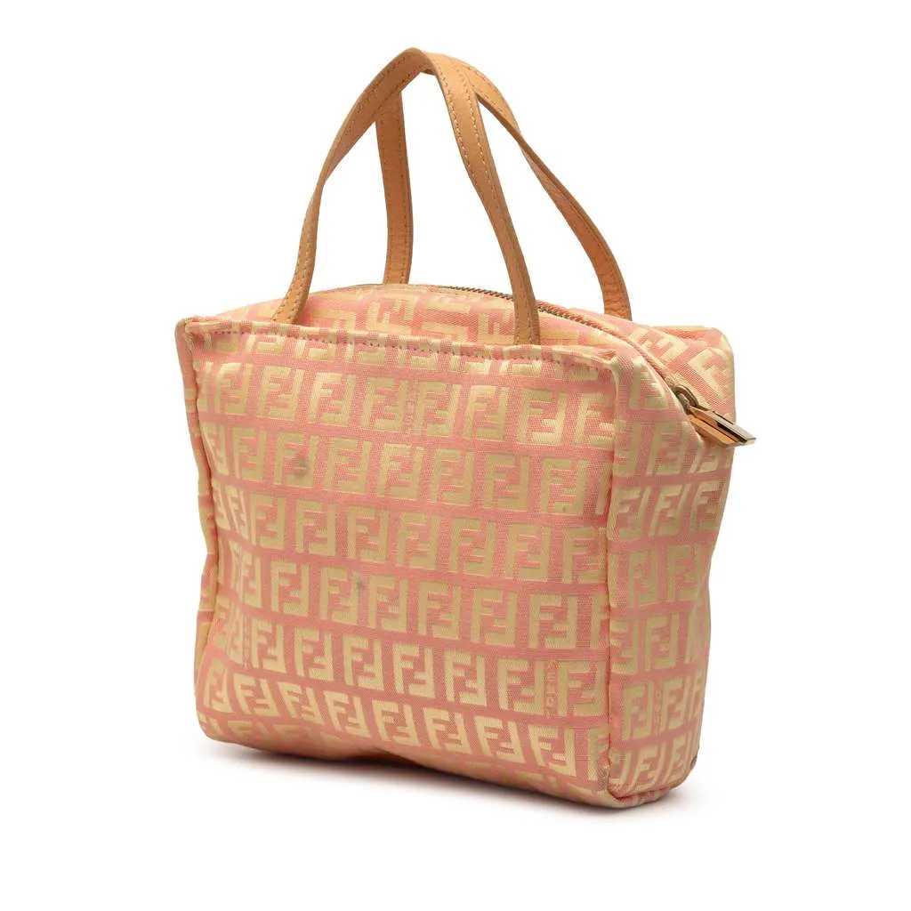 Fendi Mini Zucchino Canvas Handbag Pink Canvas Good - Back View