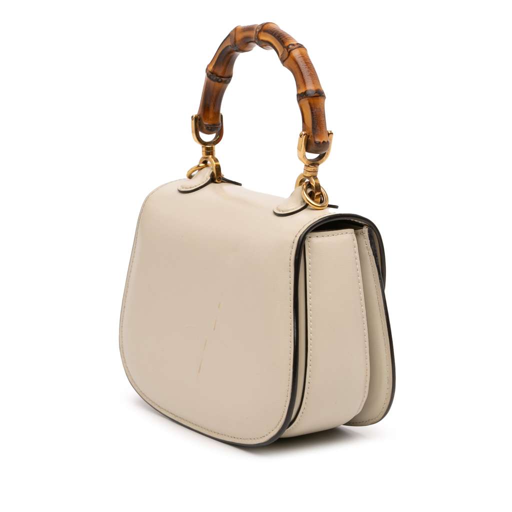Gucci Mini Calfskin 1947 Bamboo Top Handle Bag White Leather Good condition - Back View