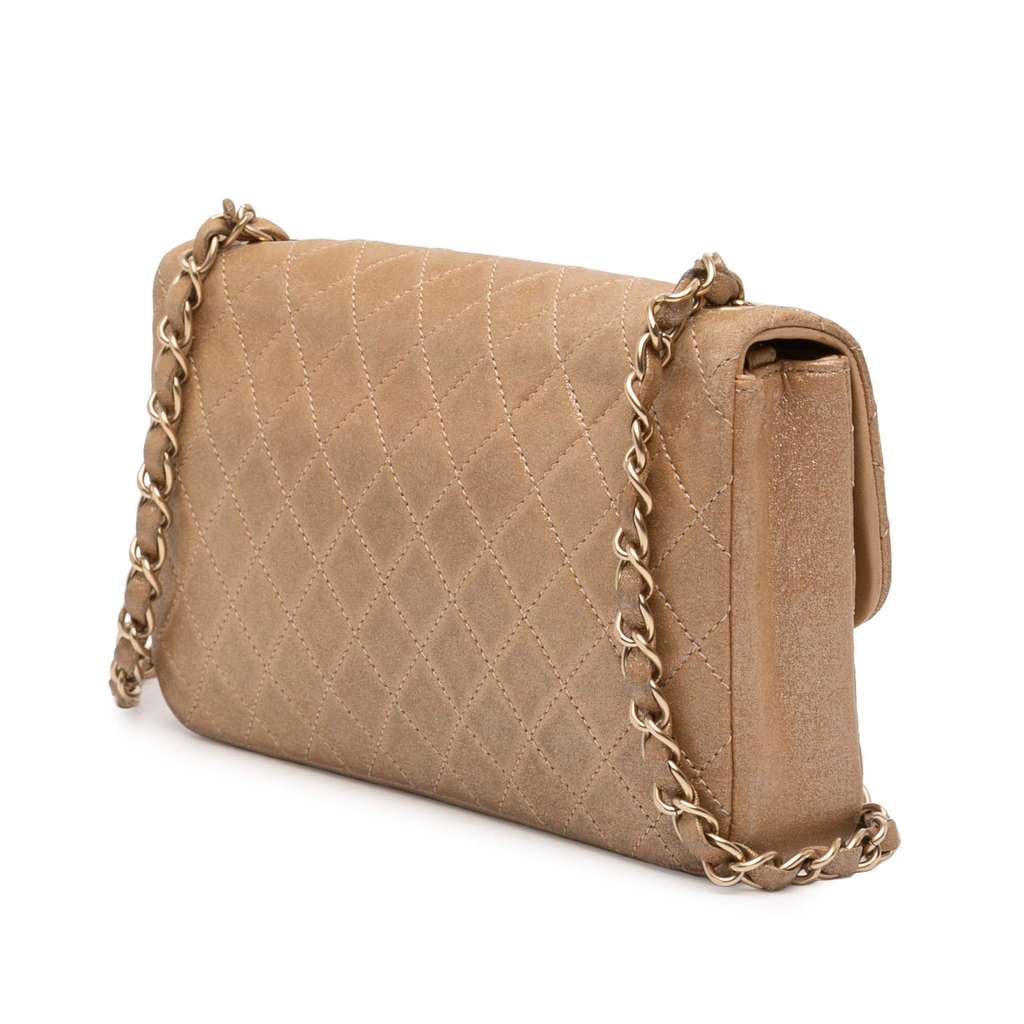 Chanel Small Quilted Iridescent Lambskin Pearl CC Crystal Flap Gold Leather Good condition - Back View