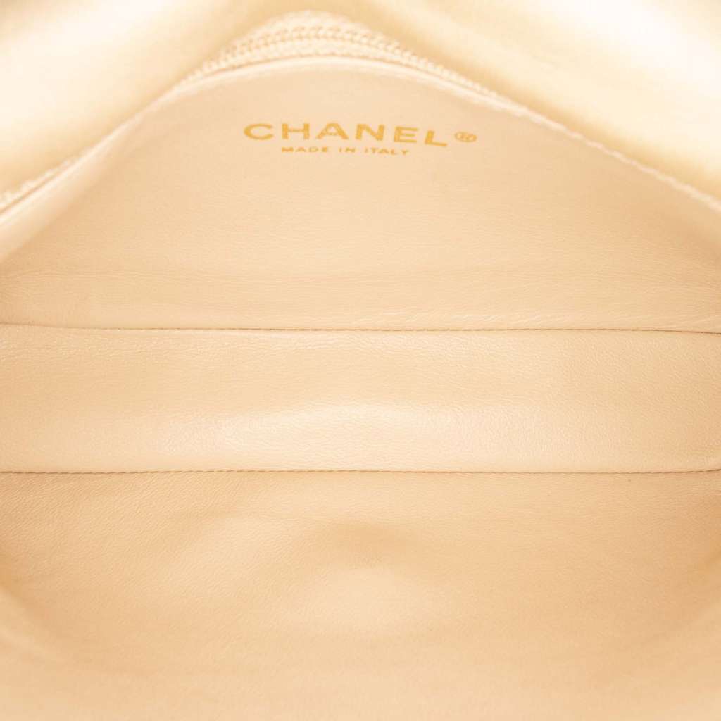 Chanel Small Quilted Iridescent Lambskin Pearl CC Crystal Flap Gold Leather Good condition - Model View