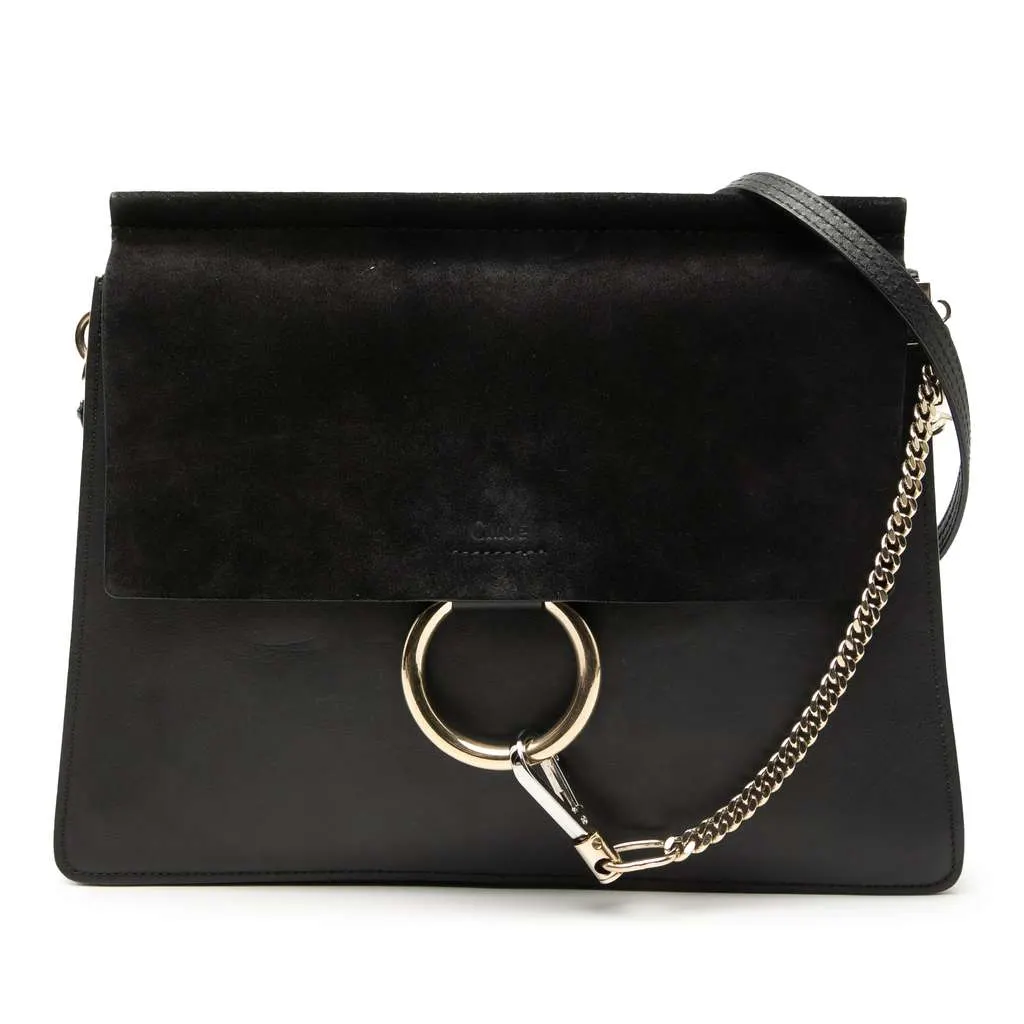 Chloé Medium Leather Faye Shoulder Bag Black Leather Very good - Front View