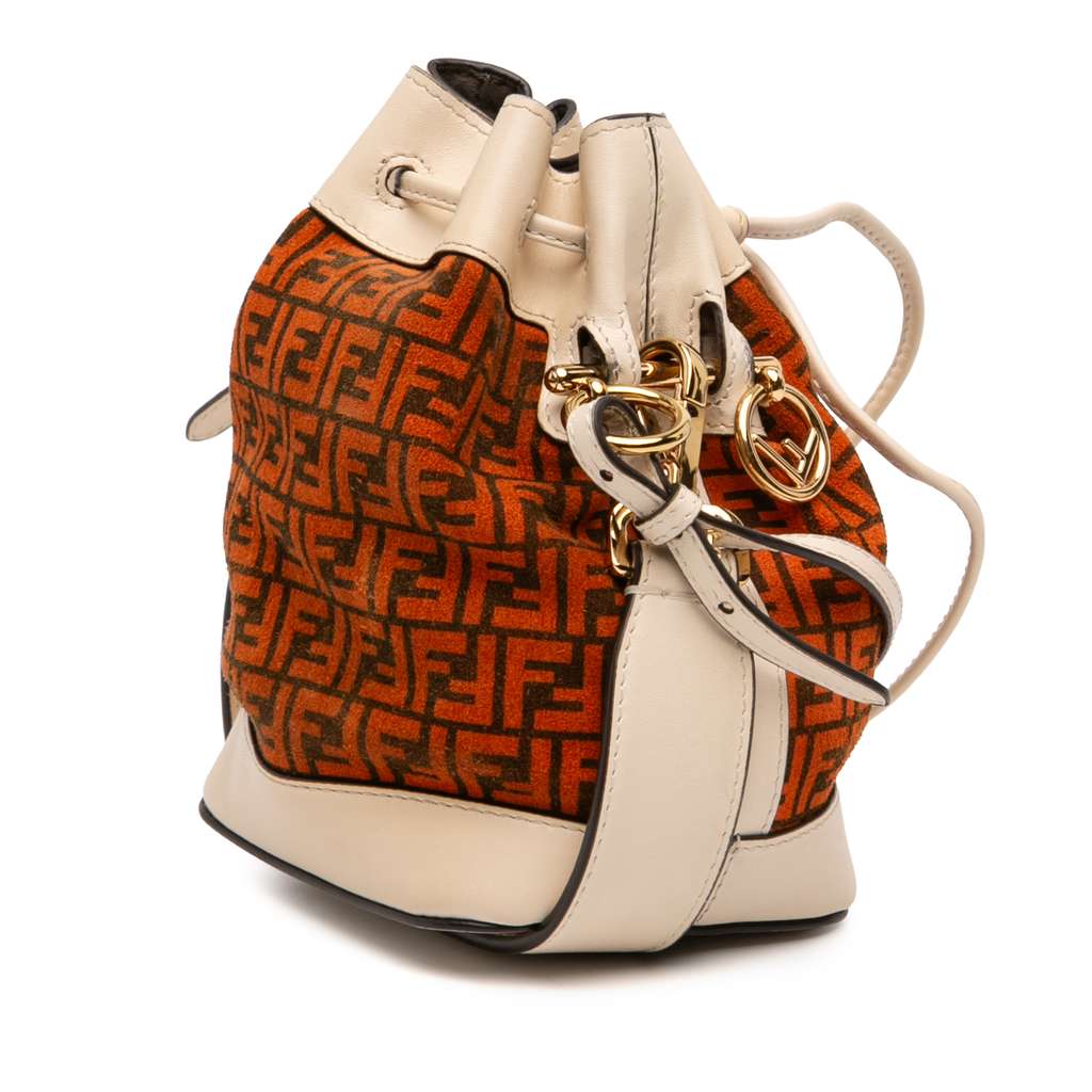 Fendi Mini Zucca Suede Mon Tresor Bucket Bag Orange Leather Good condition - Back View