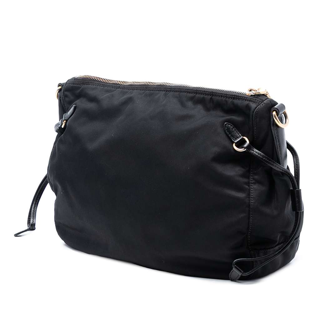 Prada Saffiano Trimmed Tessuto Zip Top Shoulder Bag Black Good condition - Back View