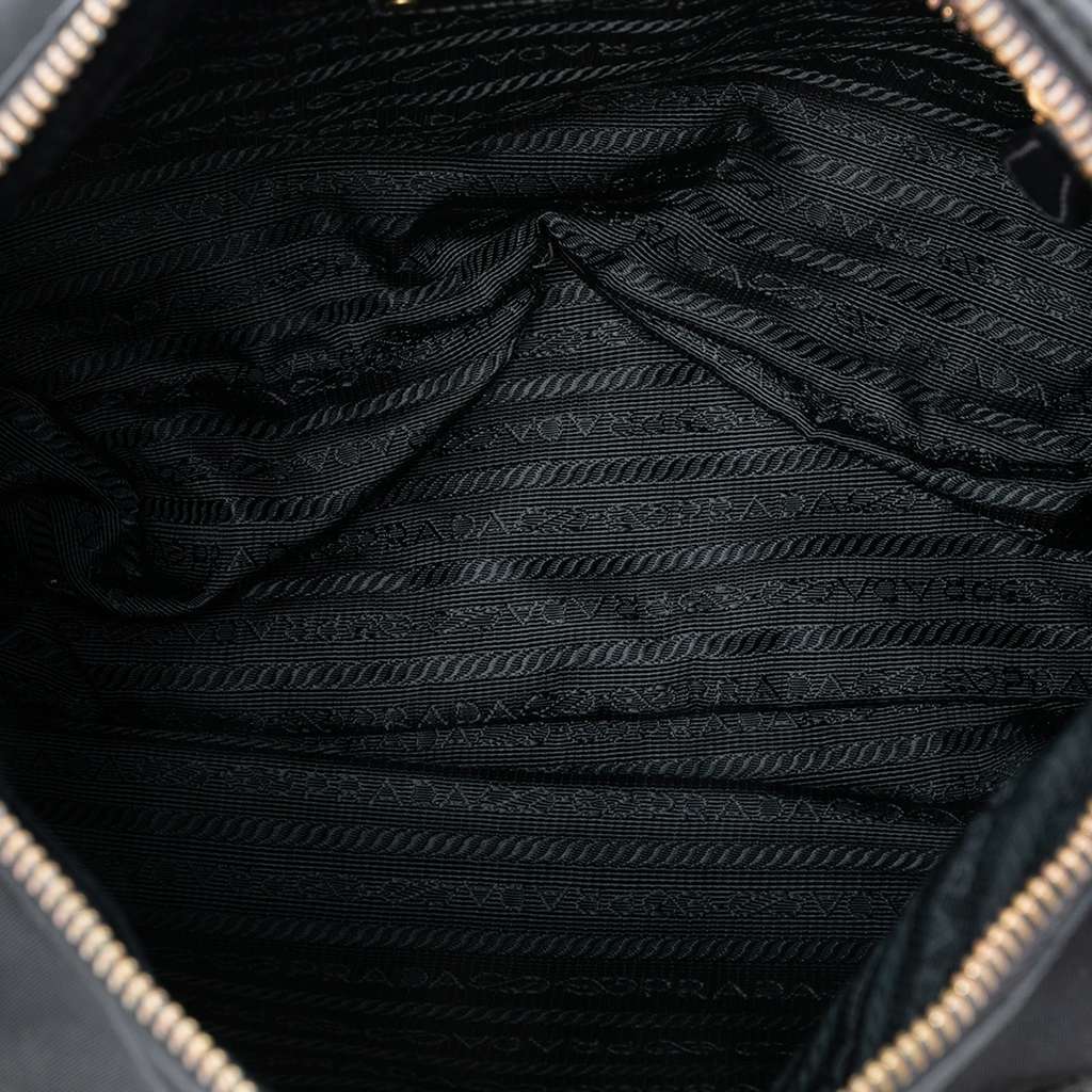 Prada Saffiano Trimmed Tessuto Zip Top Shoulder Bag Black Good condition - Model View