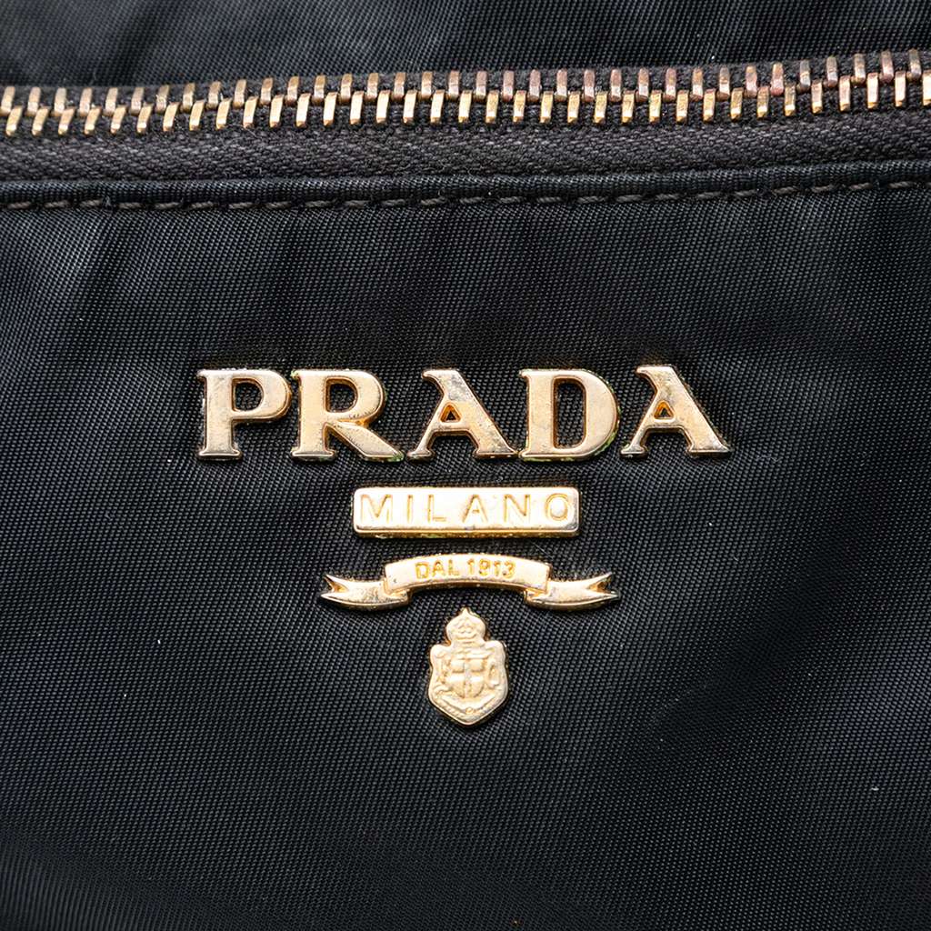 Prada Saffiano Trimmed Tessuto Zip Top Shoulder Bag Black Good condition - Box View