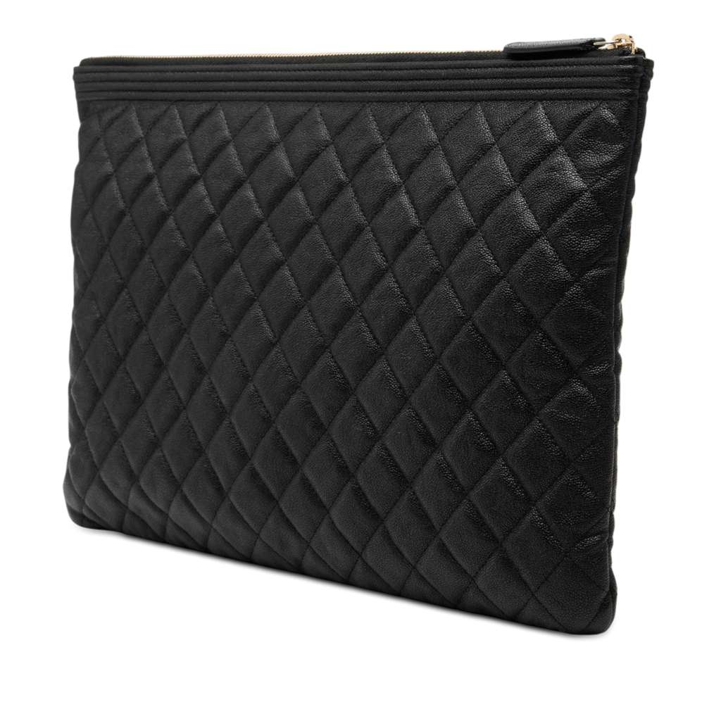 Chanel Large Quilted Caviar Boy O Case Clutch Black Leather Good condition - Back View