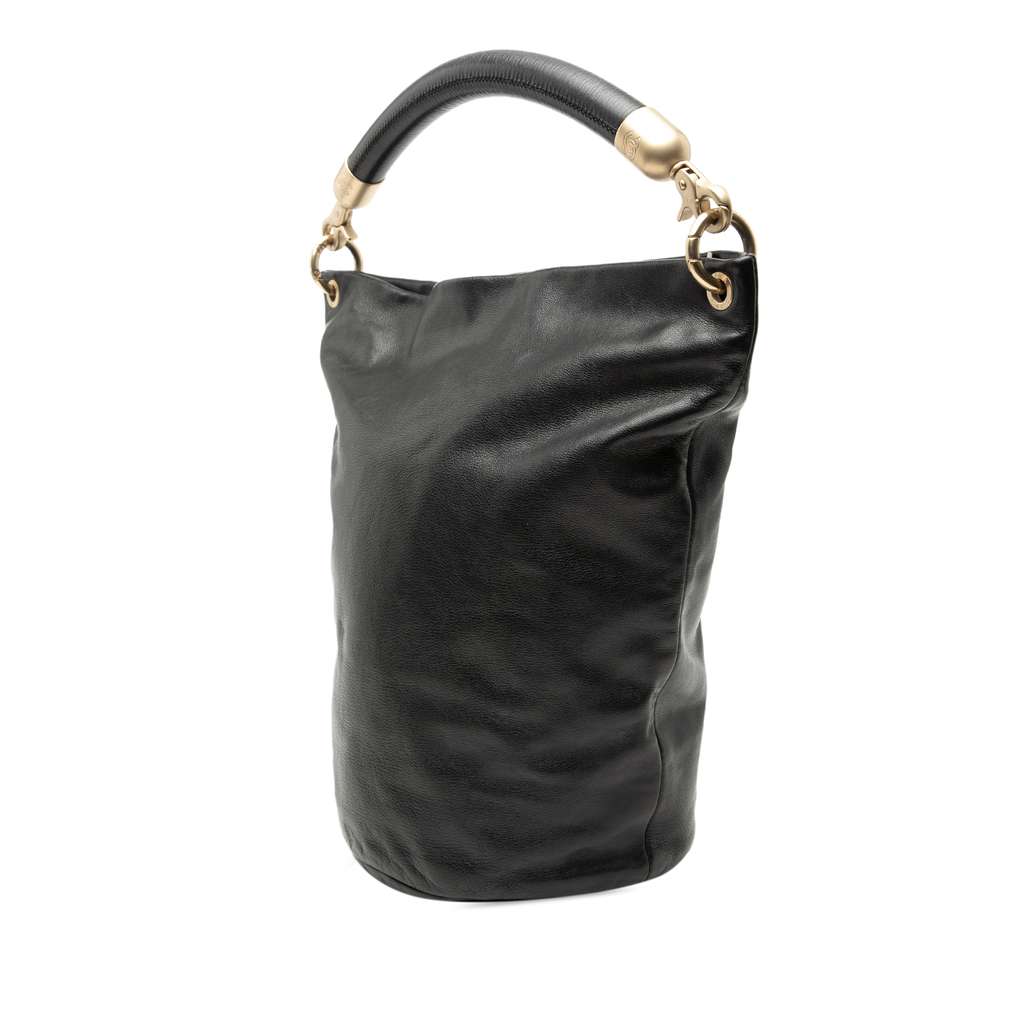 Chanel CC Lambskin Bucket Bag Black Leather Good condition - Back View