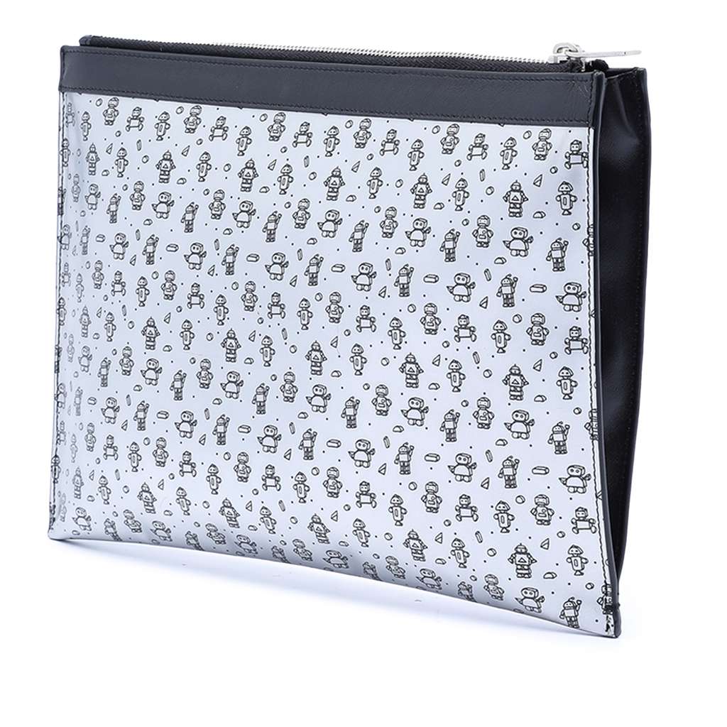 Saint Laurent Metallic Calfskin Robot Zipped Tablet Pouch Silver Leather Good condition - Back View