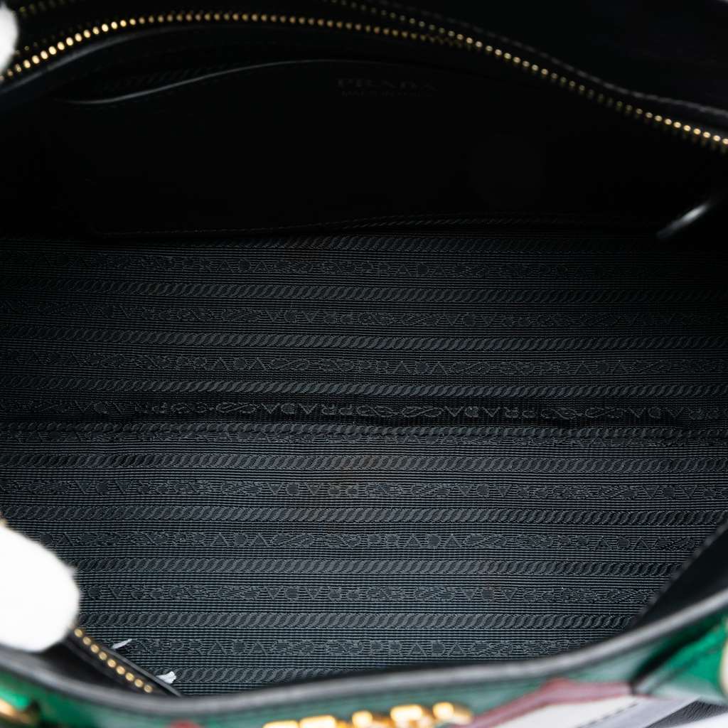 Prada Medium Saffiano Trimmed City Calf Greca Esplanade Satchel Black Leather Good condition - Model View