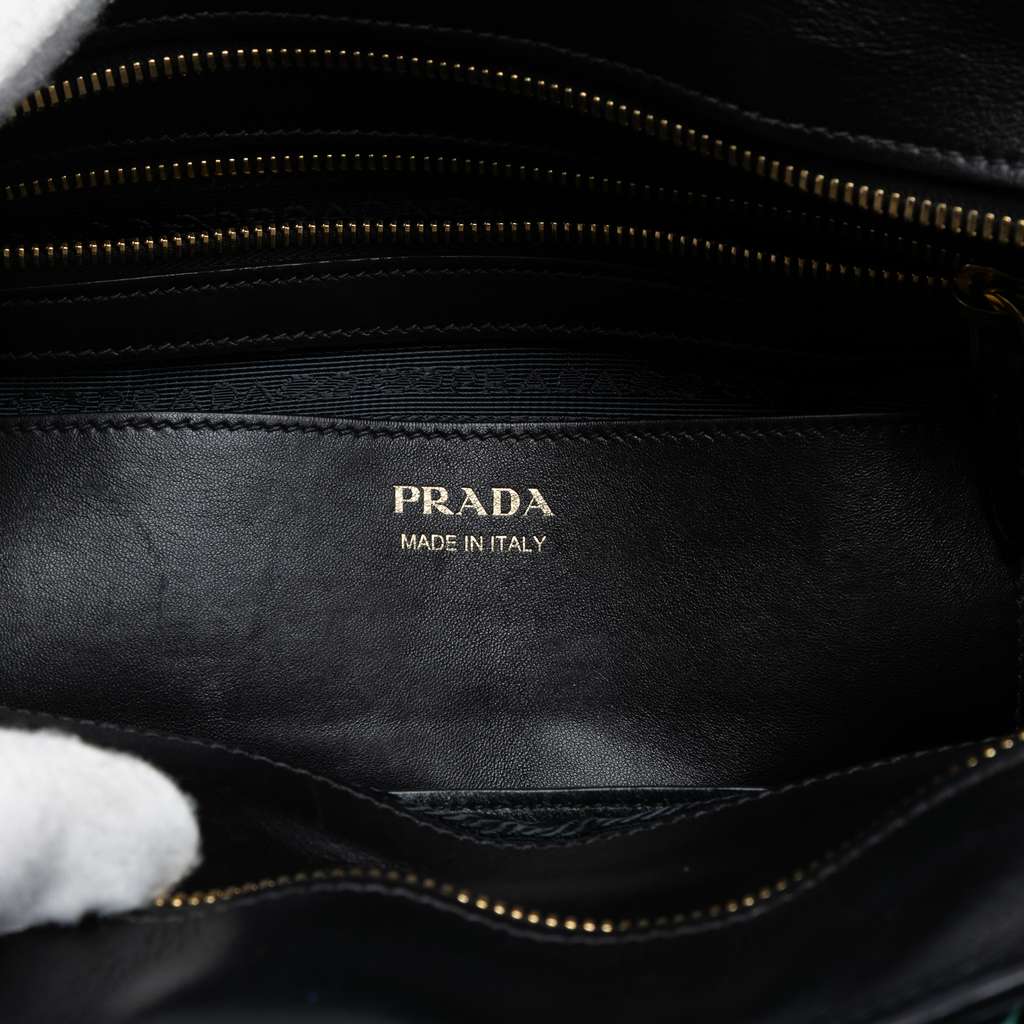 Prada Medium Saffiano Trimmed City Calf Greca Esplanade Satchel Black Leather Good condition - Box View