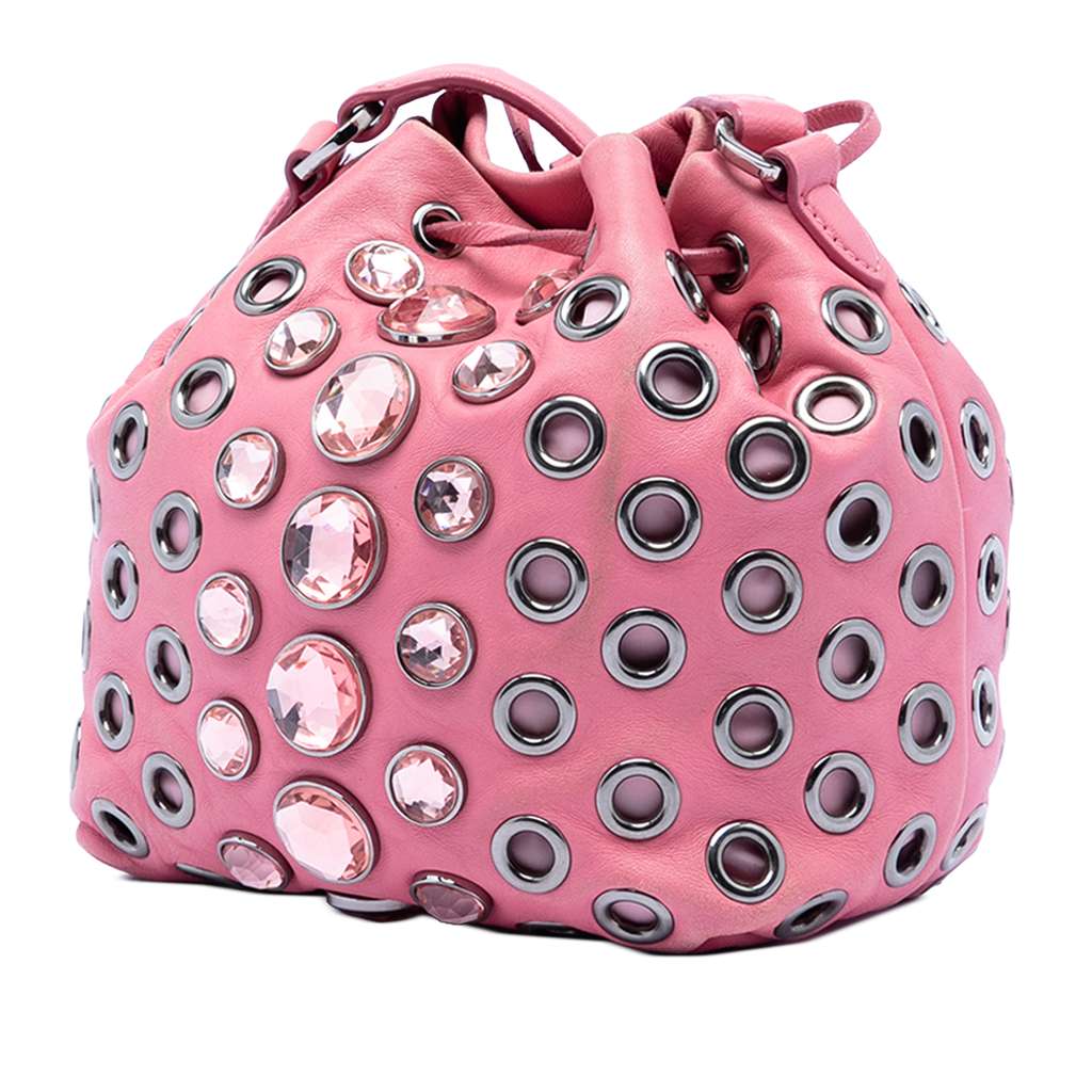 Miu Miu Jeweled Nappa Grommet Starlight Bucket Bag Pink Leather Good condition - Back View