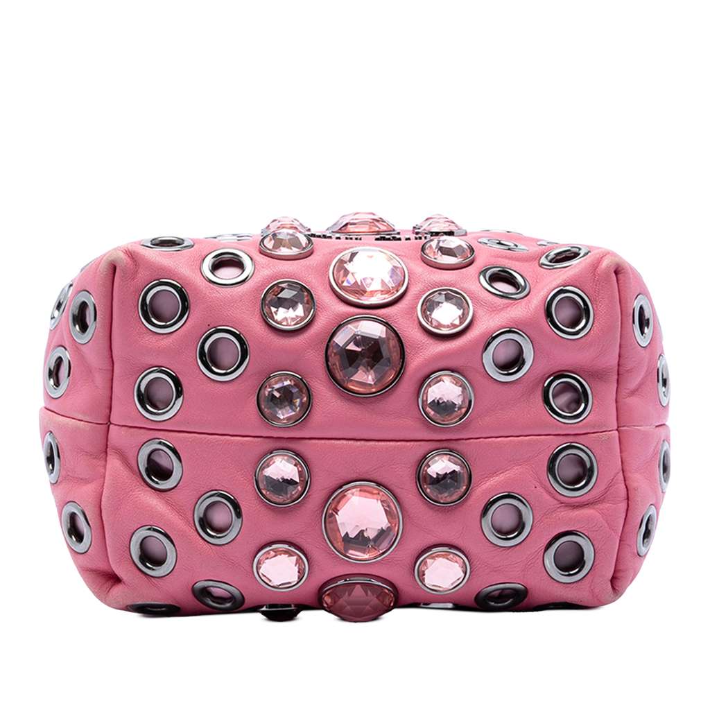 Miu Miu Jeweled Nappa Grommet Starlight Bucket Bag Pink Leather Good condition - Inside View