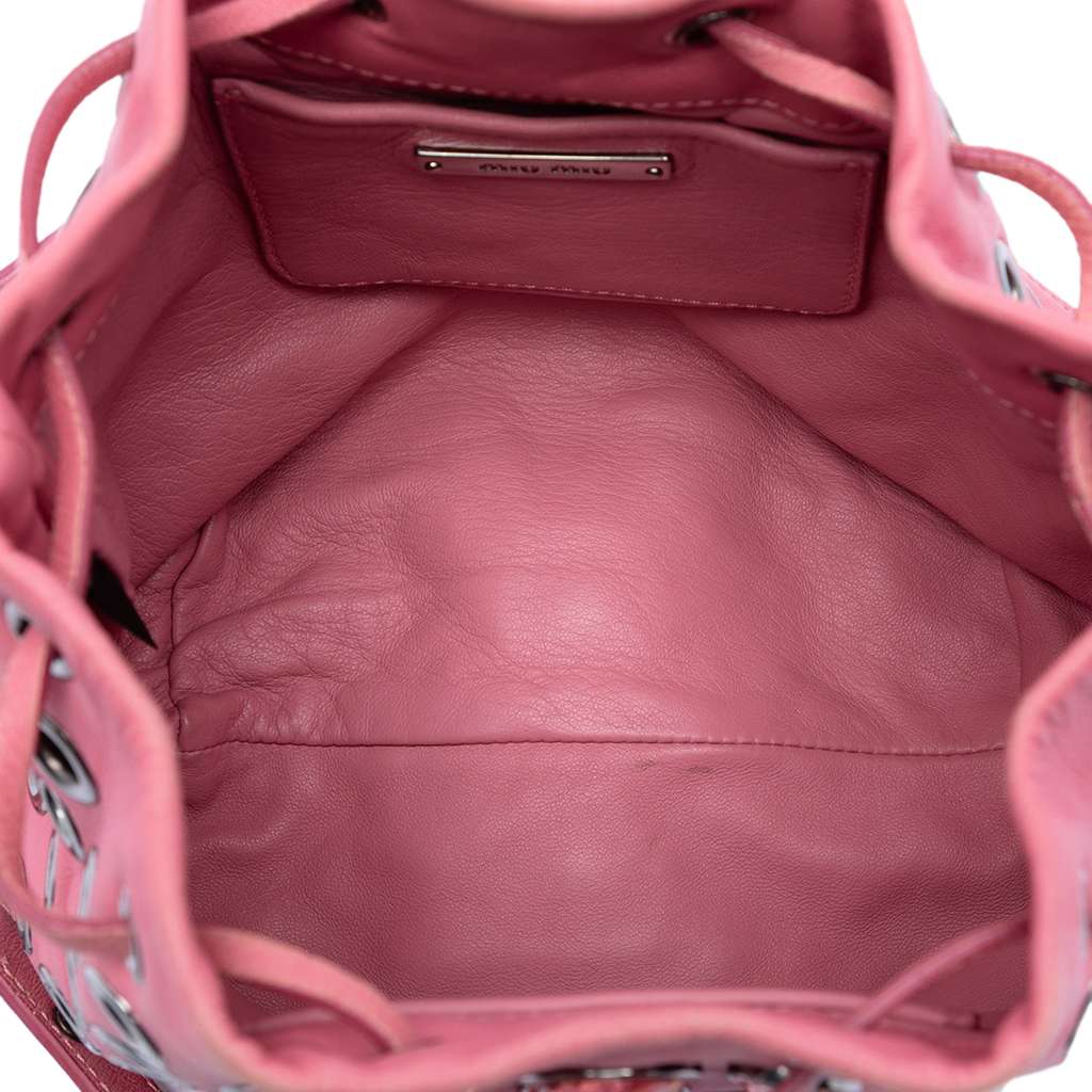 Miu Miu Jeweled Nappa Grommet Starlight Bucket Bag Pink Leather Good condition - Model View