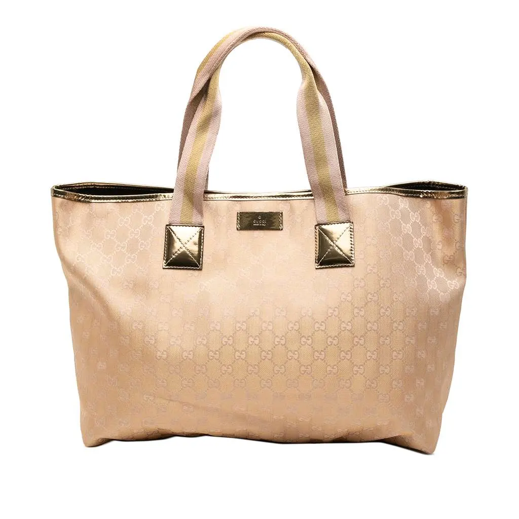 Gucci GG Canvas Web Tote Gold Canvas Very good - Front View