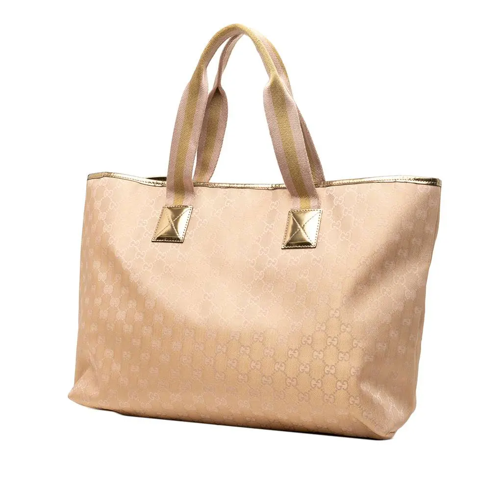 Gucci GG Canvas Web Tote Gold Canvas Very good - Back View
