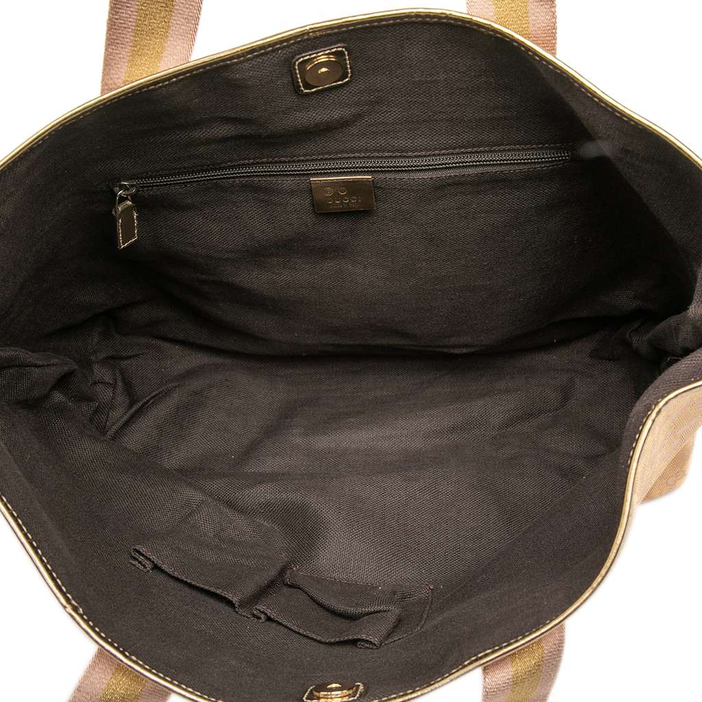 Gucci GG Canvas Web Tote Gold Canvas Good condition - Model View