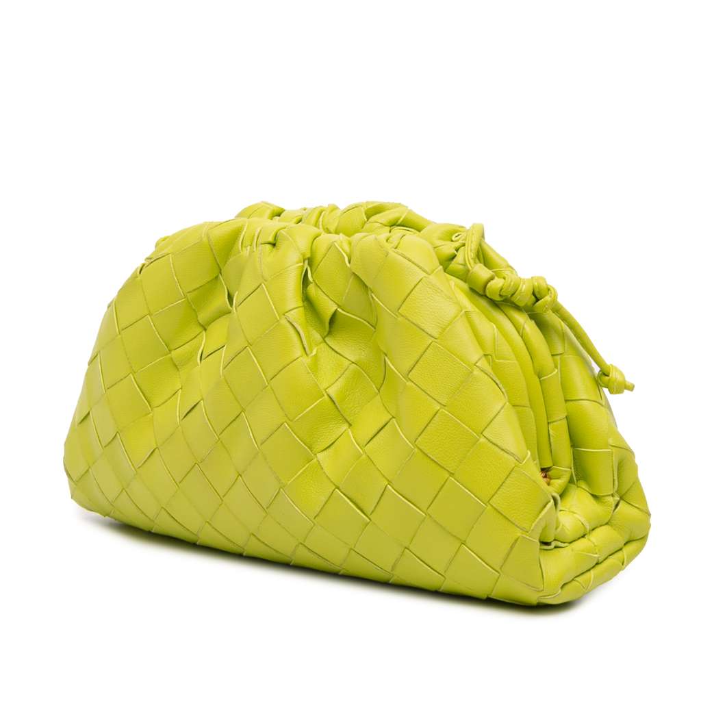 Bottega Veneta Nappa Intrecciato The Mini Pouch Crossbody Green Leather Good condition - Back View