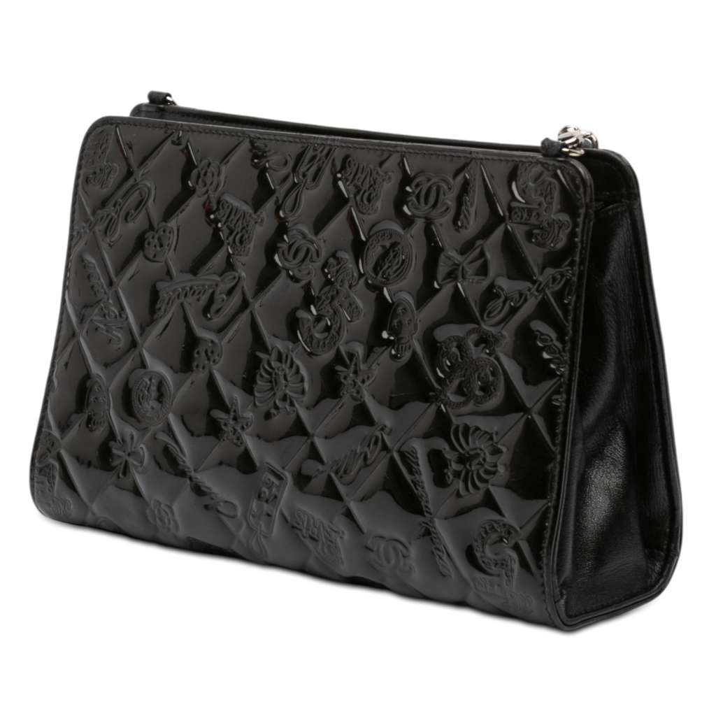 Chanel Embossed Patent Lucky Symbols Pochette Black Leather Good condition - Back View