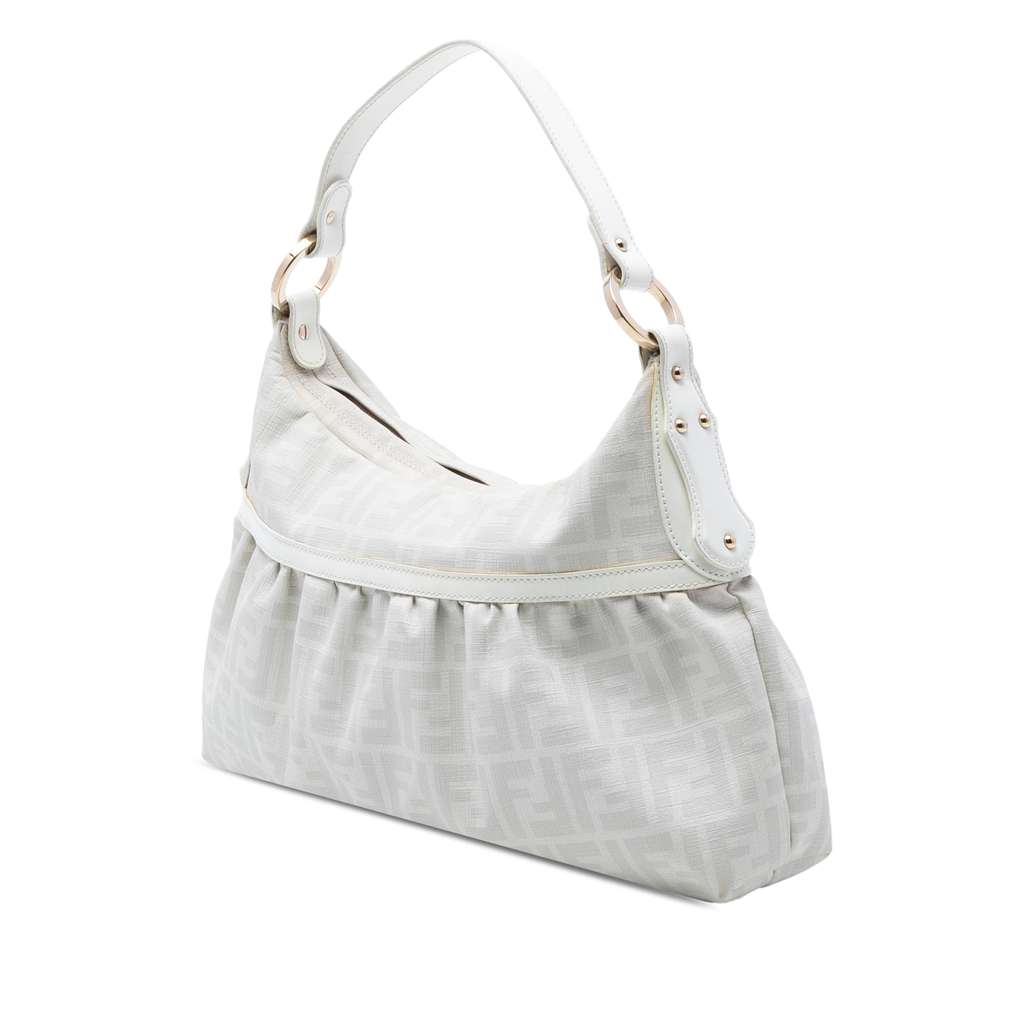 Fendi Zucca Coated Canvas Chef Shoulder Bag White Canvas Good condition - Back View