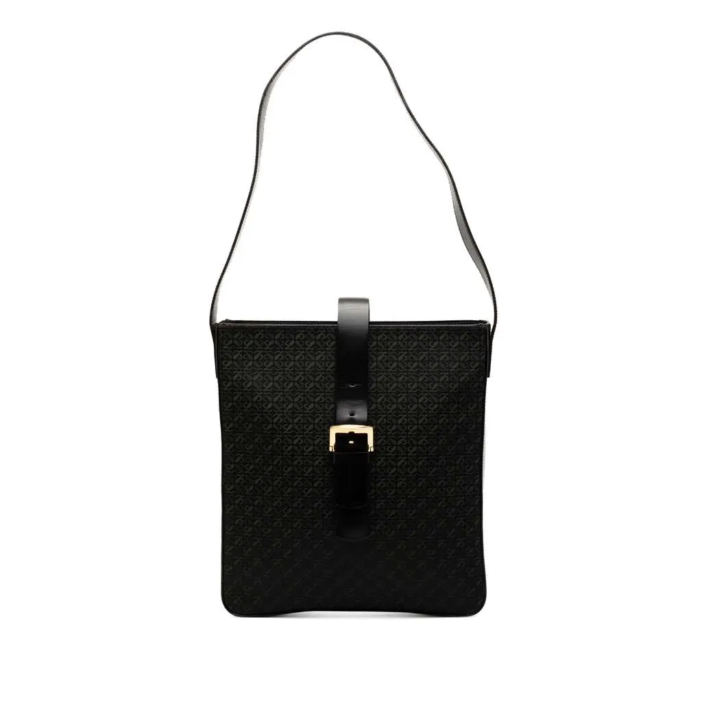 Loewe Anagram Canvas Shoulder Bag Black Canvas Good - Front View