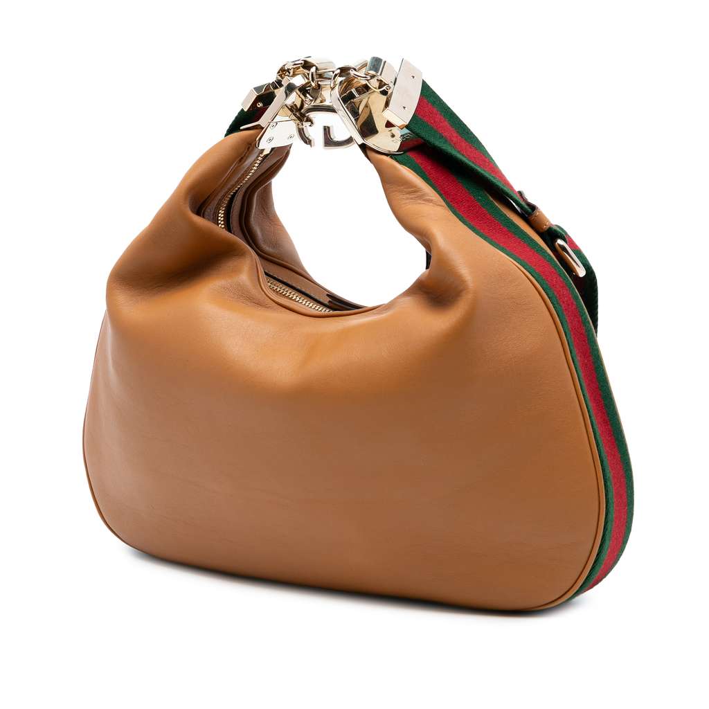 Gucci Medium Leather Web Attache Crossbody Brown Leather Good condition - Back View