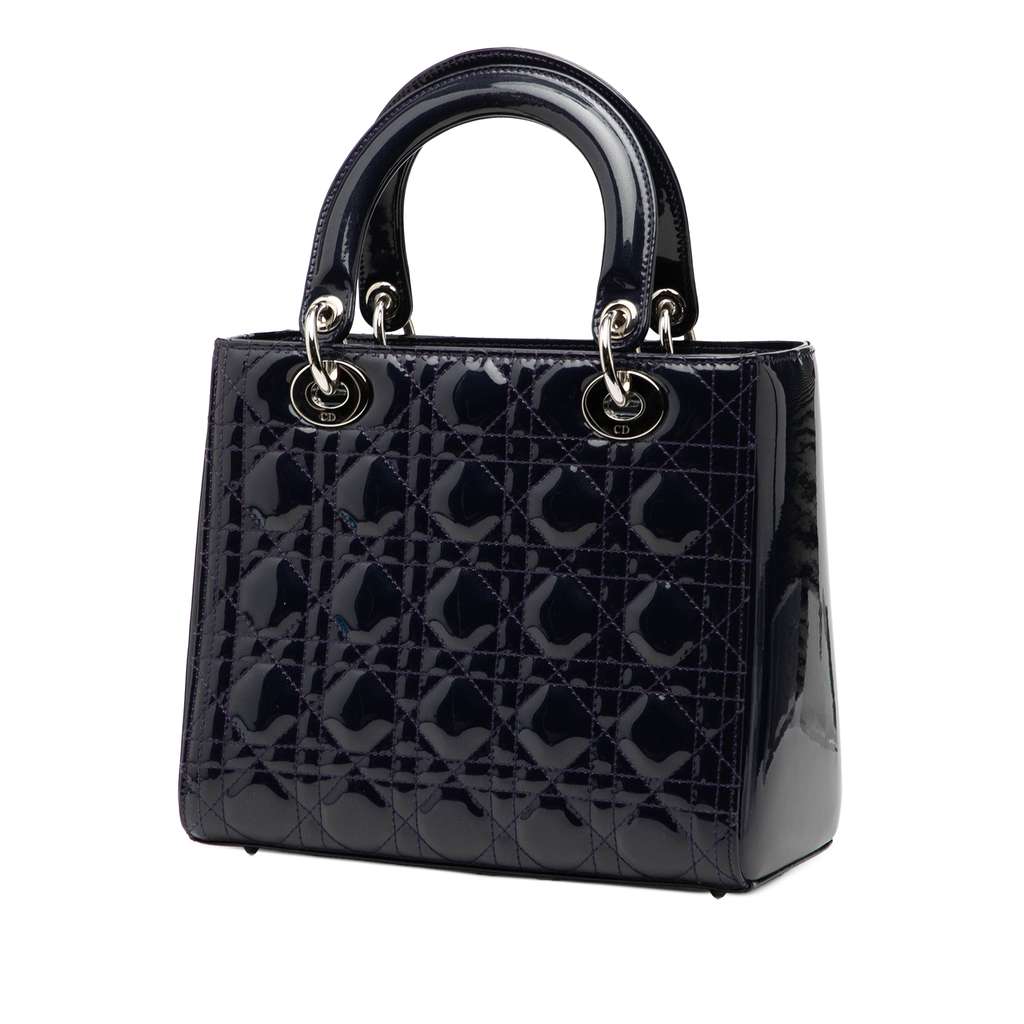 Dior Medium Patent Cannage Lady Dior Blue Leather Good condition - Back View