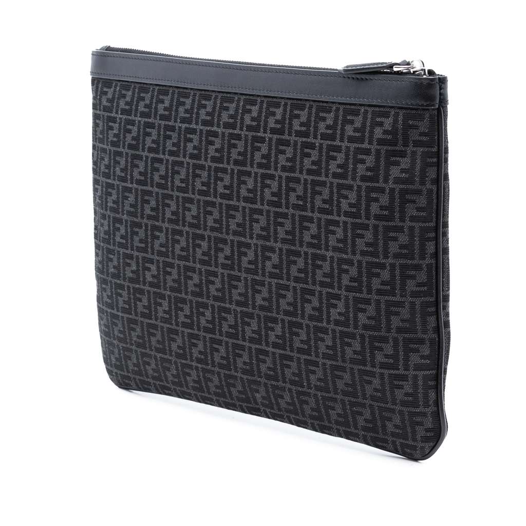 Fendi Zucchino Canvas Flat Clutch Black Canvas Good condition - Back View