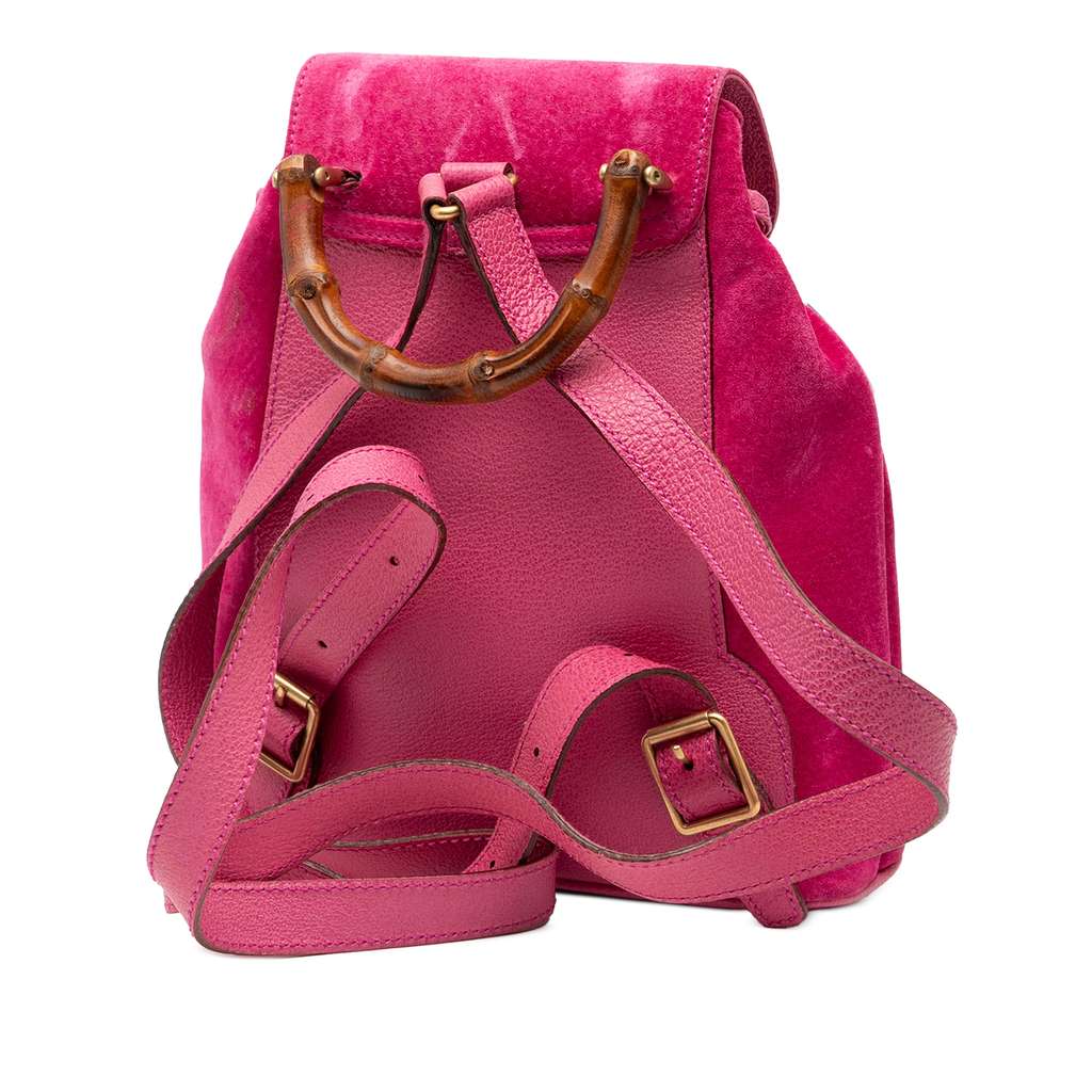 Gucci Suede Bamboo Backpack Pink Leather Good condition - Back View