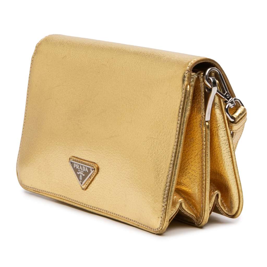 Prada Metallic Cinghiale Crossbody Gold Leather Good condition - Back View