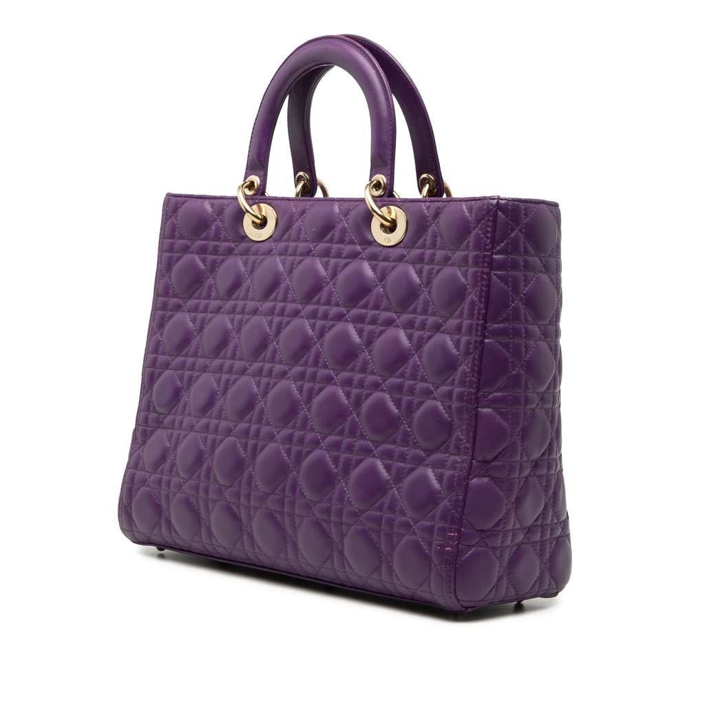 Dior Large Lambskin Cannage Lady Dior Purple Leather Good condition - Back View