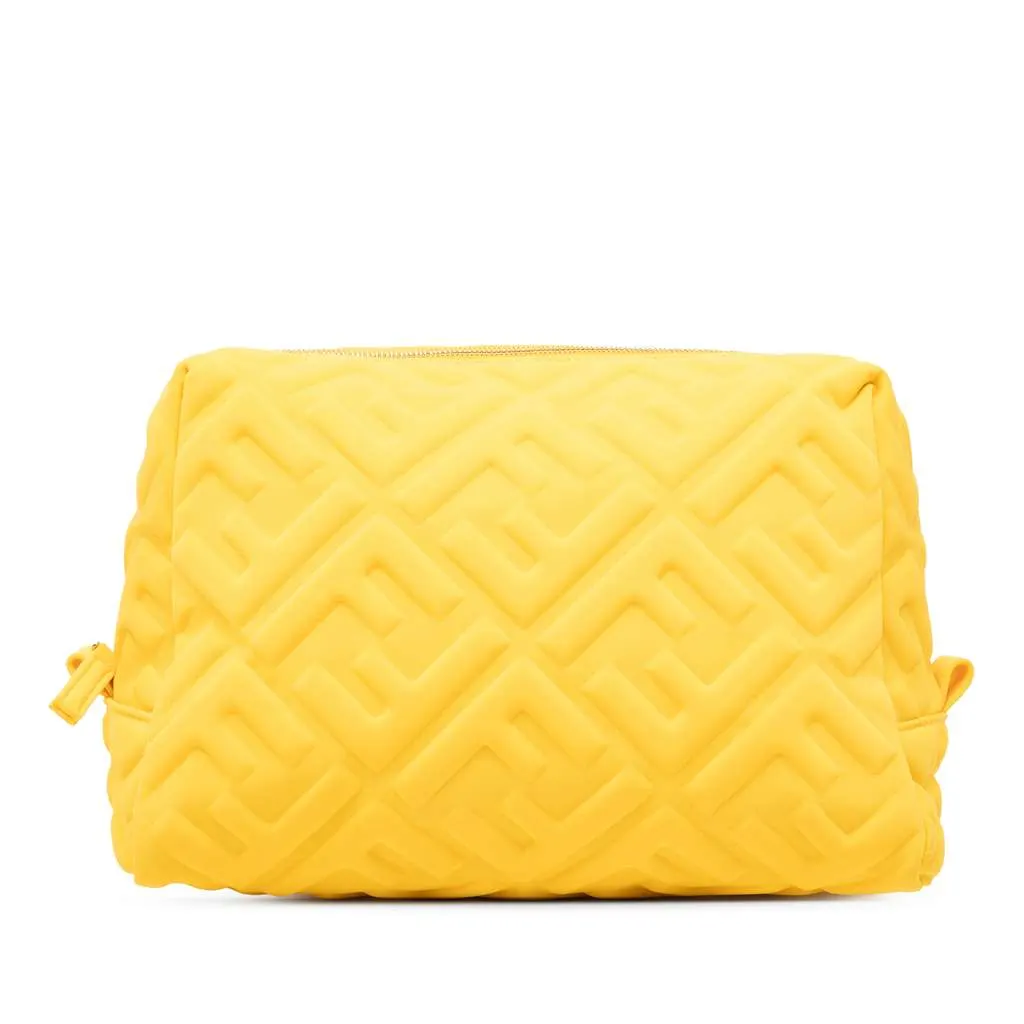 Fendi Zucca Embossed Technical Fabric Cosmetic Pouch Yellow Polyamide Very good - Front View